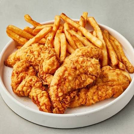 KF-style Crispy Chicken Strips + Fries